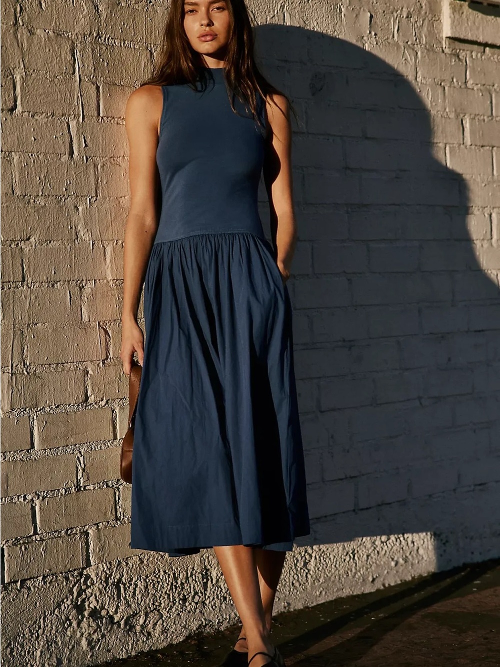 Free people Sleeveless Mock Neck Maxi Dress in Navy Elegant XS